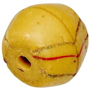 Rare Antique Trail-Decorated Venetian Glass African Trade Bead Yellow Italian